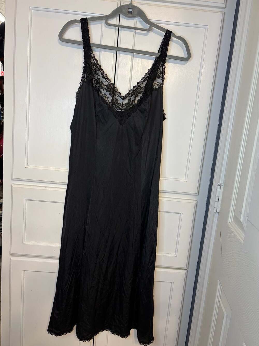 Vintage 80s Maidenform Black Lace Slip Dress Nightgown Lingerie Size 36 USA